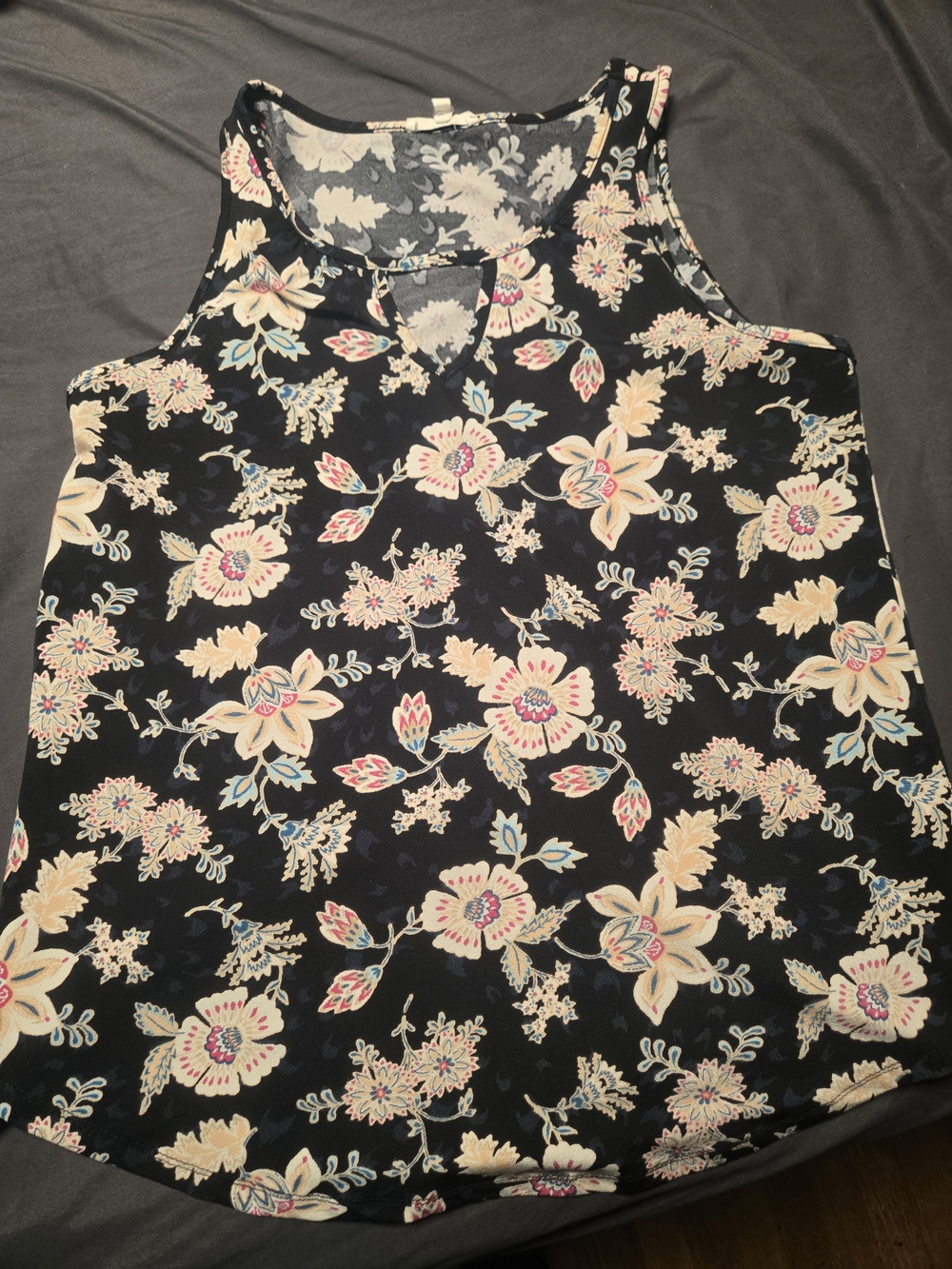 Maurices Black Floral Tank with Cream & Pink Accents